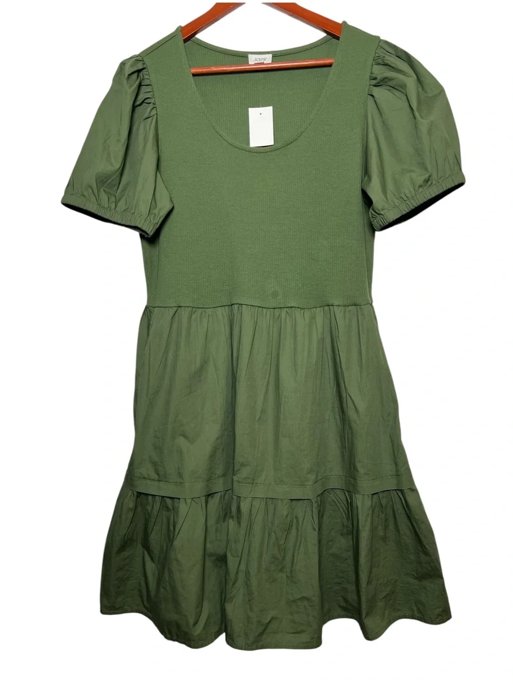 J.Crew Women’s Size L US Puff Sleeve Knit Mixy Mini Dress Olive Green